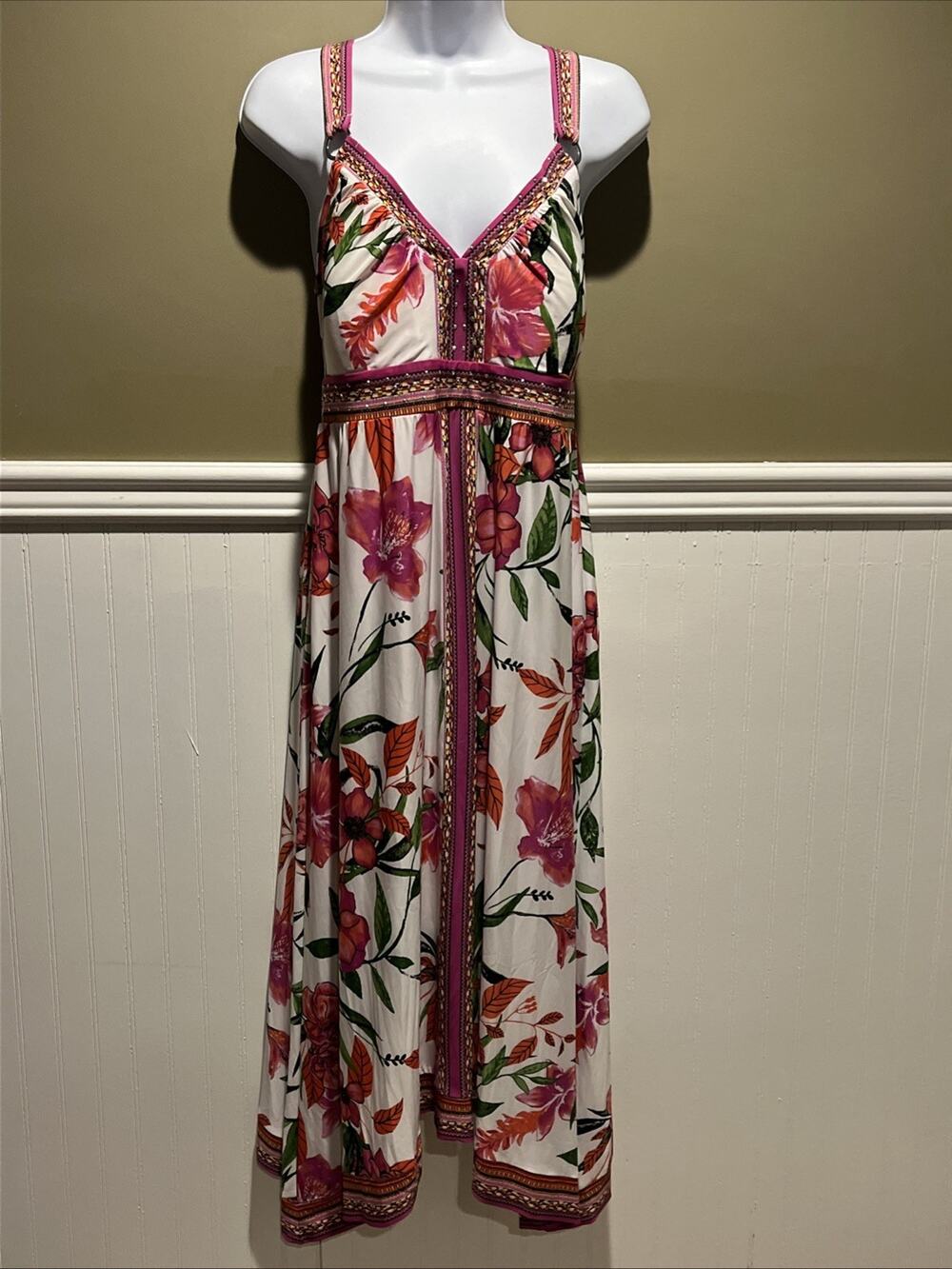INC International Concepts Floral Maxi Dress M Tropical Sleeveless Beaded NWT